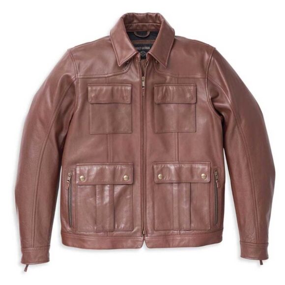 Harley-Davidson Men's Portage Midweight Leather JacketBrownSize:XL